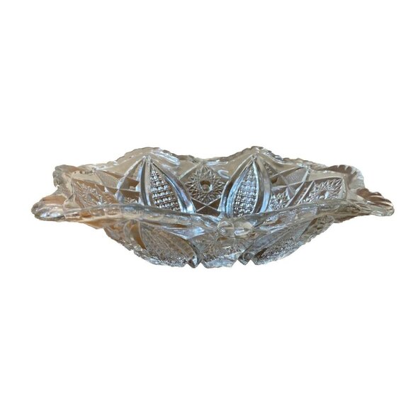 Vtg Pressed Glass Serving Bowl Scalloped Edge Hobstars Pineapple - Picture 1 of 14